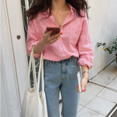 Camisa informal de manga larga con blusa a cuadros rosa
